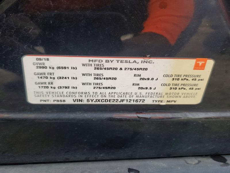 Aukcja sprzedaży 2018 Tesla Model X, vin: 5YJXCDE22JF121672, numer aukcji: 46118936