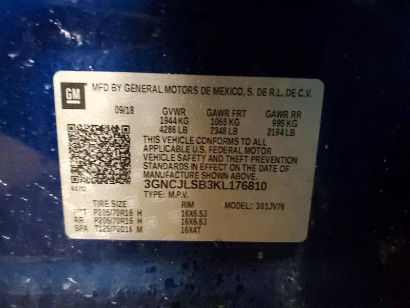 45467416 :رقم المزاد ، 3GNCJLSB3KL176810 vin ، 2019 Chevrolet Trax مزاد بيع