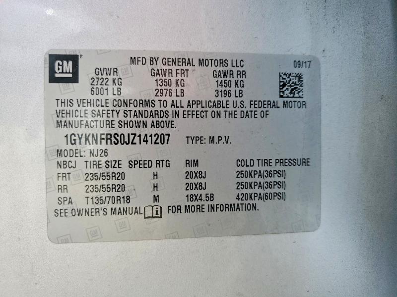 47771516 :رقم المزاد ، 1GYKNFRS0JZ141207 vin ، 2018 Cadillac Xt5 مزاد بيع