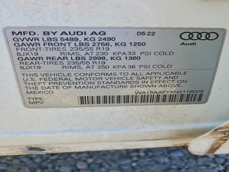 Продажа на аукционе авто 2022 Audi Q5, vin: WA15AAFYXN2116009, номер лота: 45650746