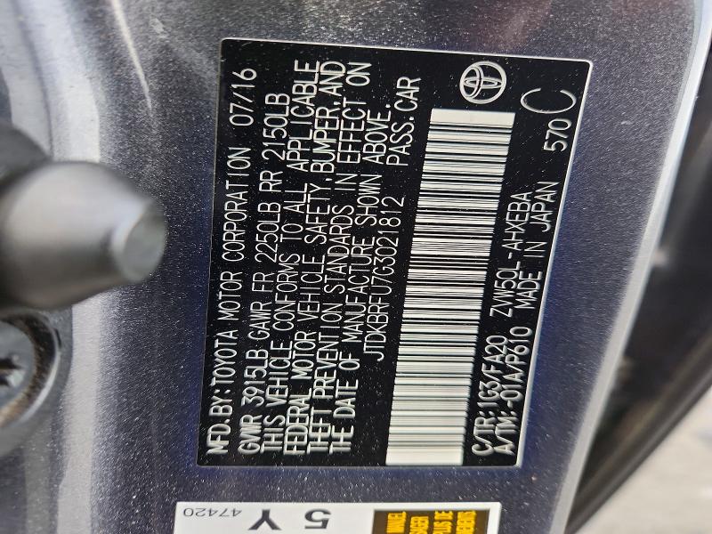 Aukcja sprzedaży 2016 Toyota Prius, vin: JTDKBRFU7G3021812, numer aukcji: 47943076