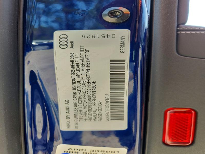 2024 Audi A5 მანქანა იყიდება აუქციონზე, vin: WAUFACF5XRA065812, აუქციონის ნომერი: 47779706