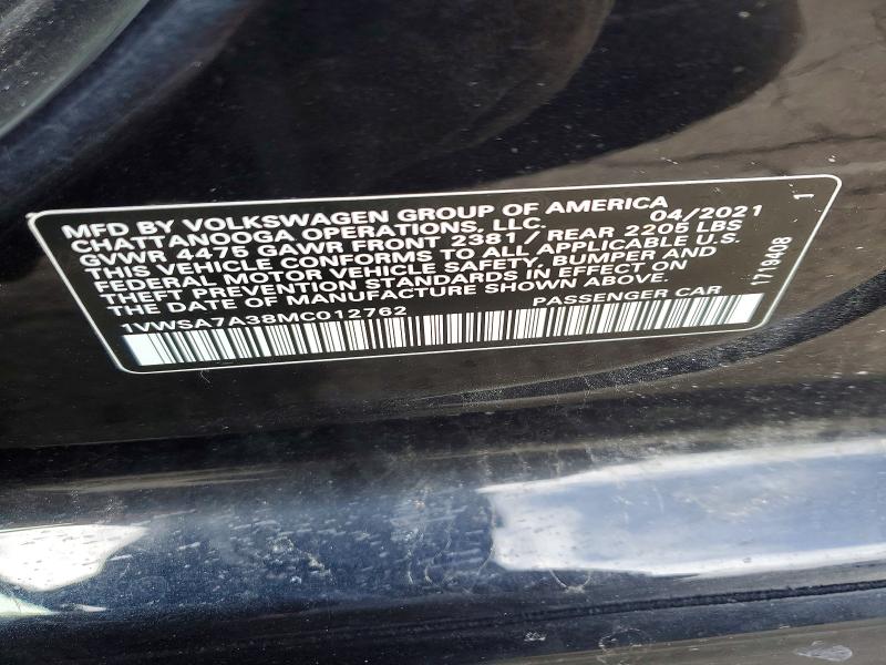 Продаж на аукціоні авто 2021 Volkswagen Passat, vin: 1VWSA7A38MC012762, номер лоту: 45848506