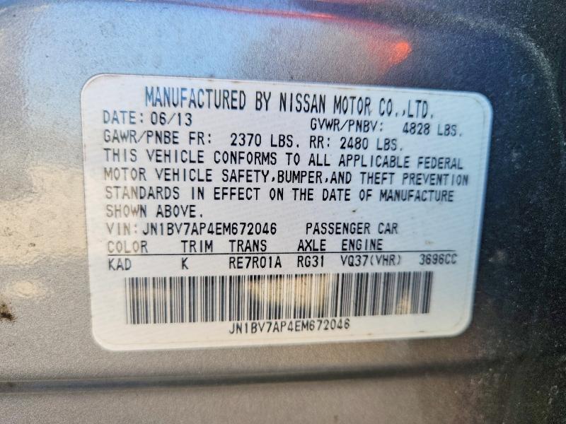 Aukcja sprzedaży 2014 Infiniti Q50, vin: JN1BV7AP4EM672046, numer aukcji: 47009086