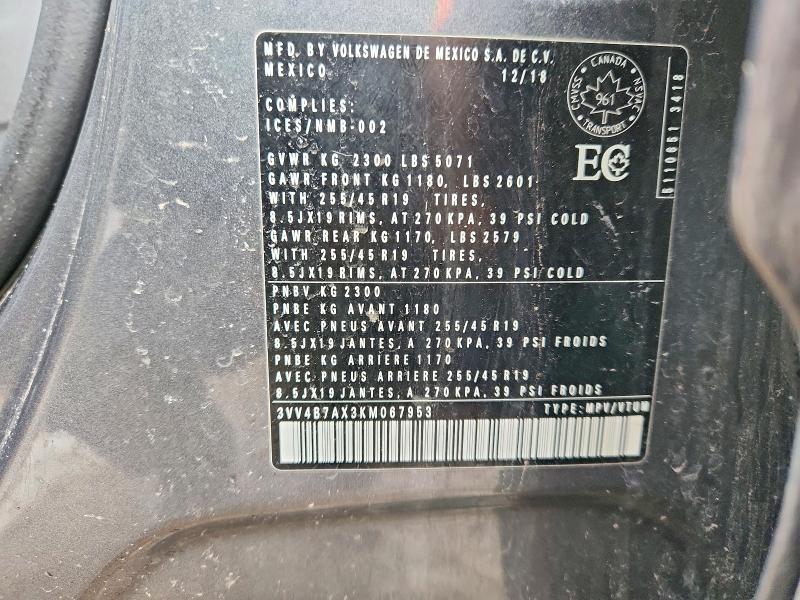 Aukcja sprzedaży 2019 Volkswagen Tiguan, vin: 3VV4B7AX3KM067953, numer aukcji: 78966055