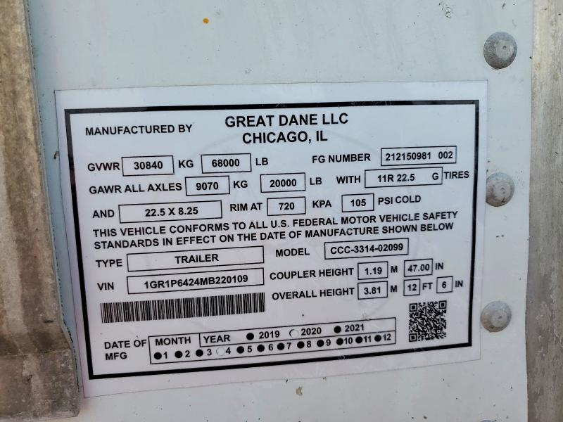 Продажа на аукционе авто 2021 Great Dane Trailers, vin: 1GR1P6424MB220109, номер лота: 46950236
