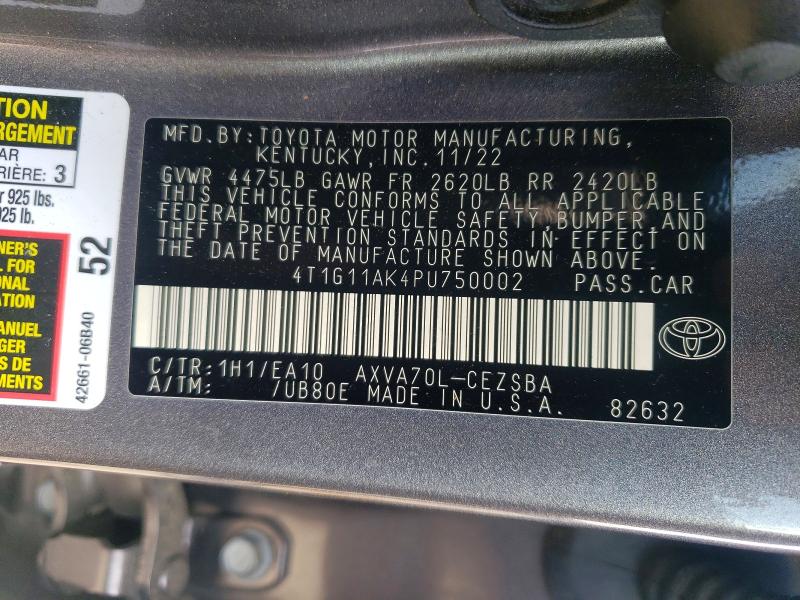 Продаж на аукціоні авто 2023 Toyota Camry, vin: 4T1G11AK4PU750002, номер лоту: 45491496