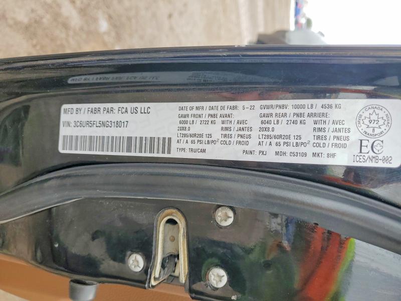 79449415 :رقم المزاد ، 3C6UR5FL5NG318017 vin ، 2022 Ram 2500 مزاد بيع