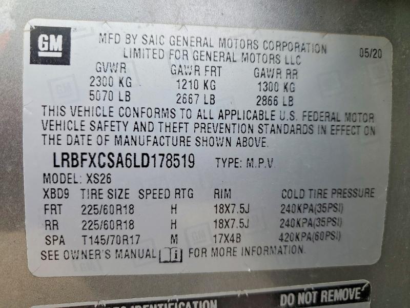 46726146 :رقم المزاد ، LRBFXCSA6LD178519 vin ، 2020 Buick Envision مزاد بيع