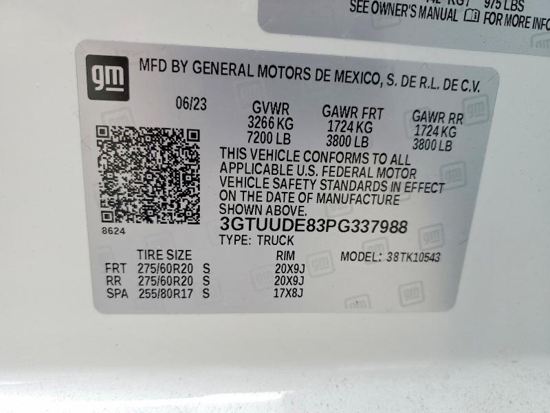 2023 Gmc Sierra მანქანა იყიდება აუქციონზე, vin: 3GTUUDE83PG337988, აუქციონის ნომერი: 48086026