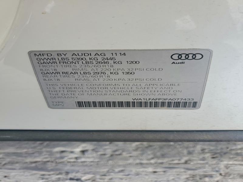 Aukcja sprzedaży 2015 Audi Q5, vin: WA1LFAFP3FA077433, numer aukcji: 41831786