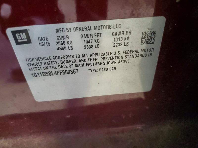 2015 Chevrolet Malibu მანქანა იყიდება აუქციონზე, vin: 1G11D5SL4FF309367, აუქციონის ნომერი: 79416425