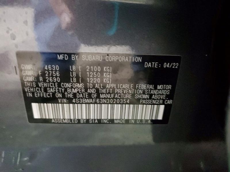 Aukcja sprzedaży 2022 Subaru Legacy, vin: 4S3BWAF63N3020354, numer aukcji: 79670885