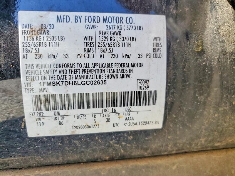 2020 Ford Explorer მანქანა იყიდება აუქციონზე, vin: 1FMSK7DH6LGC02635, აუქციონის ნომერი: 79956875