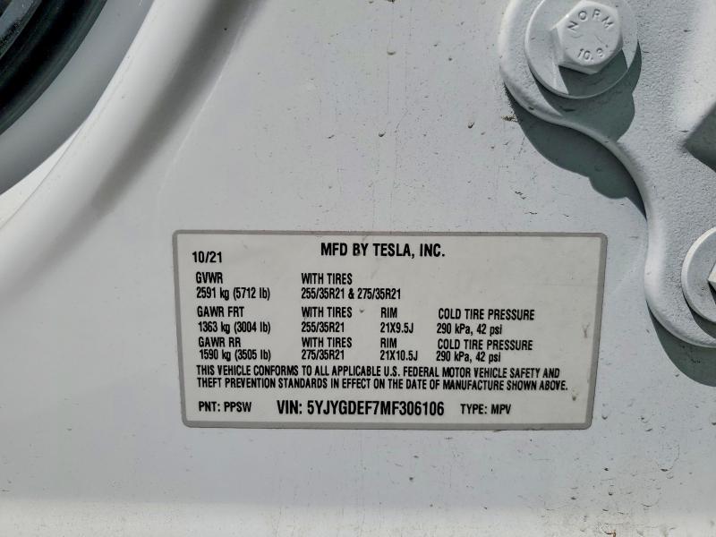 2021 Tesla Model Y მანქანა იყიდება აუქციონზე, vin: 5YJYGDEF7MF306106, აუქციონის ნომერი: 47094576