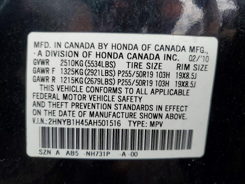 Aukcja sprzedaży 2010 Acura Zdx, vin: 2HNYB1H45AH501516, numer aukcji: 41797346