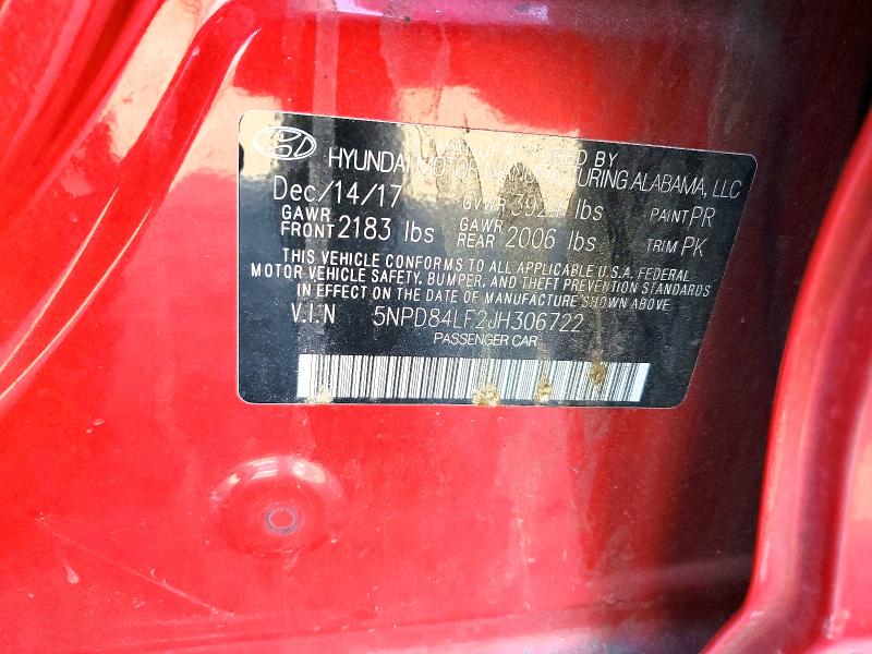79774845 :رقم المزاد ، 5NPD84LF2JH306722 vin ، 2018 Hyundai Elantra مزاد بيع