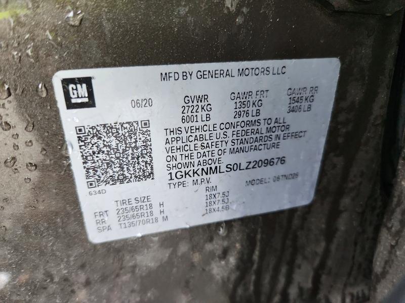 45860016 :رقم المزاد ، 1GKKNMLS0LZ209676 vin ، 2020 Gmc Acadia مزاد بيع