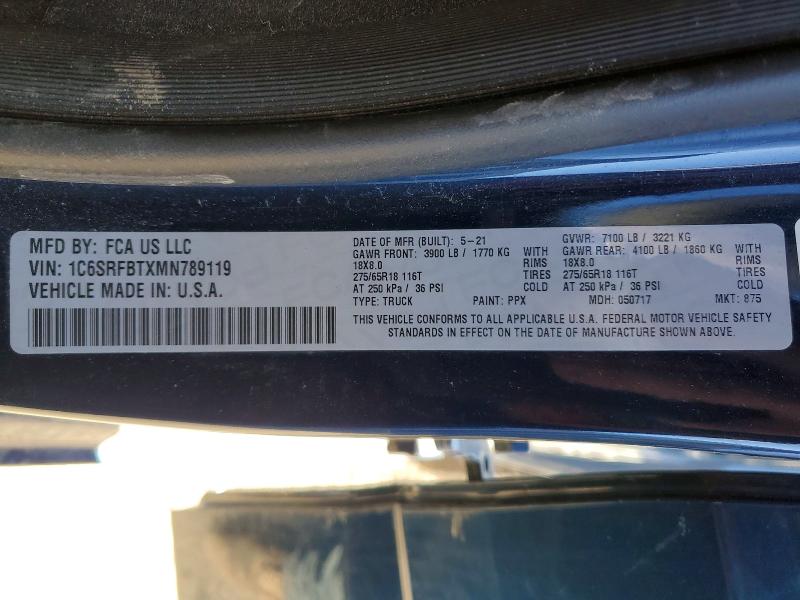Продаж на аукціоні авто 2021 Ram 1500, vin: 1C6SRFBTXMN789119, номер лоту: 41648386