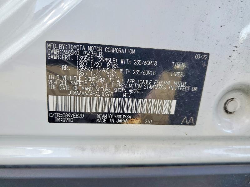 46209646 :رقم المزاد ، JTMAAAAA4PA000263 vin ، 2023 Toyota Bz4x مزاد بيع