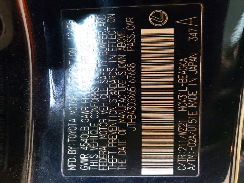 Aukcja sprzedaży 2006 Lexus Es 330, vin: JTHBA30GX65167688, numer aukcji: 46672666