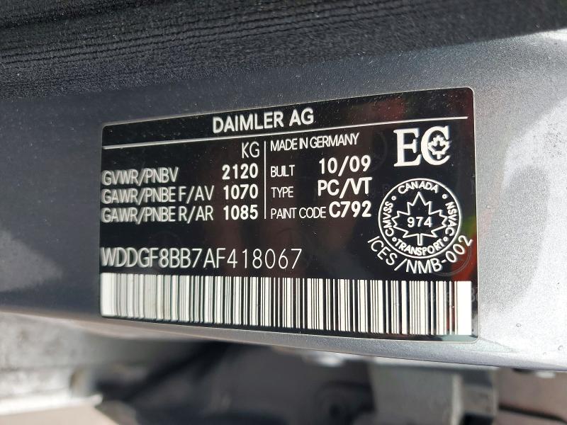 79892275 :رقم المزاد ، WDDGF8BB7AF418067 vin ، 2010 Mercedes-benz C مزاد بيع