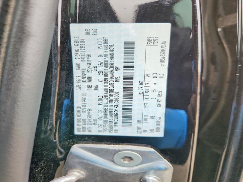 2019 Ford Escape მანქანა იყიდება აუქციონზე, vin: 1FMCU9GD1KUC06000, აუქციონის ნომერი: 47803216