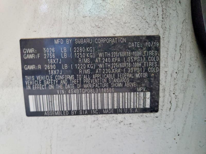 Aukcja sprzedaży 2020 Subaru Outback, vin: 4S4BTGPD8L3118586, numer aukcji: 79486475