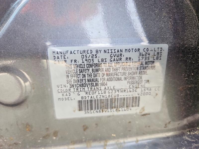 2025 Nissan Versa მანქანა იყიდება აუქციონზე, vin: 3N1CN8DV1SL861604, აუქციონის ნომერი: 47168766