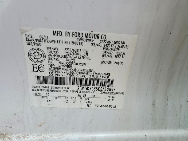 73839535 :رقم المزاد ، 2FMGK5C85GBA12897 vin ، 2016 Ford Flex مزاد بيع