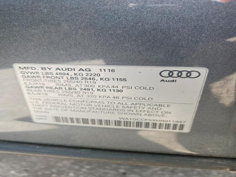 79784245 :رقم المزاد ، WA1GCCFSXHR011847 vin ، 2017 Audi Q3 مزاد بيع