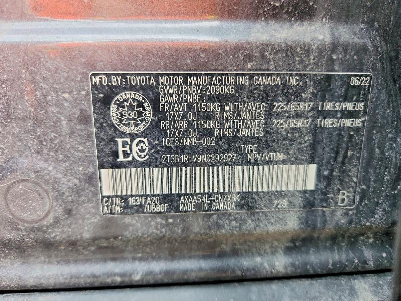Продажа на аукционе авто 2022 Toyota Rav4, vin: 2T3B1RFV9NC292927, номер лота: 42066436