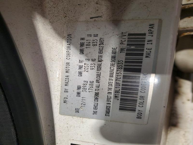 Продажа на аукционе авто 2012 Mazda 3, vin: JM1BL1UF7C1578535, номер лота: 41585716