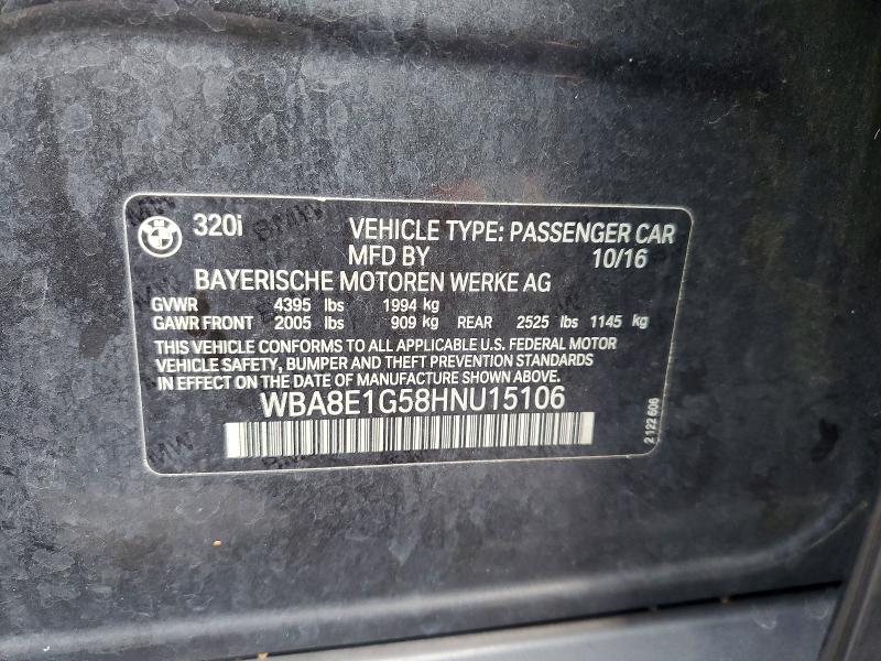Продаж на аукціоні авто 2017 Bmw 320, vin: WBA8E1G58HNU15106, номер лоту: 47725916