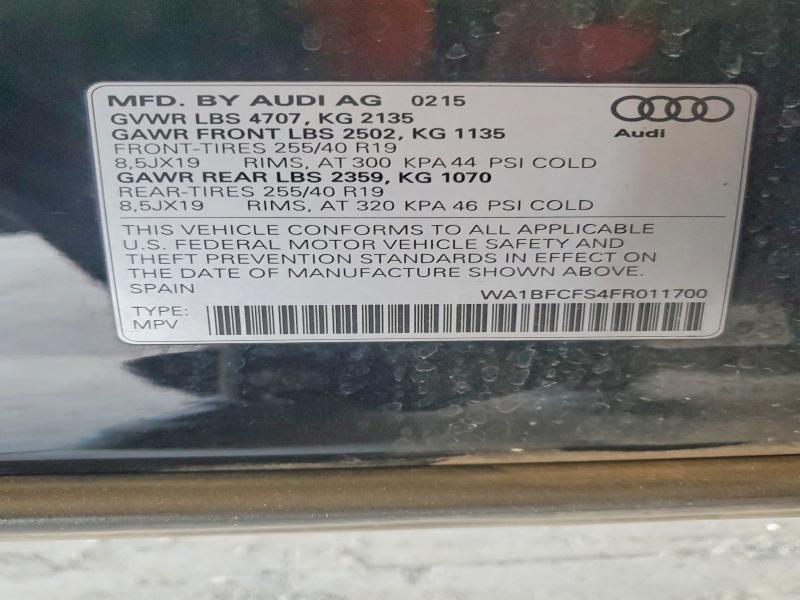 2015 Audi Q3 მანქანა იყიდება აუქციონზე, vin: WA1BFCFS4FR011700, აუქციონის ნომერი: 47931626