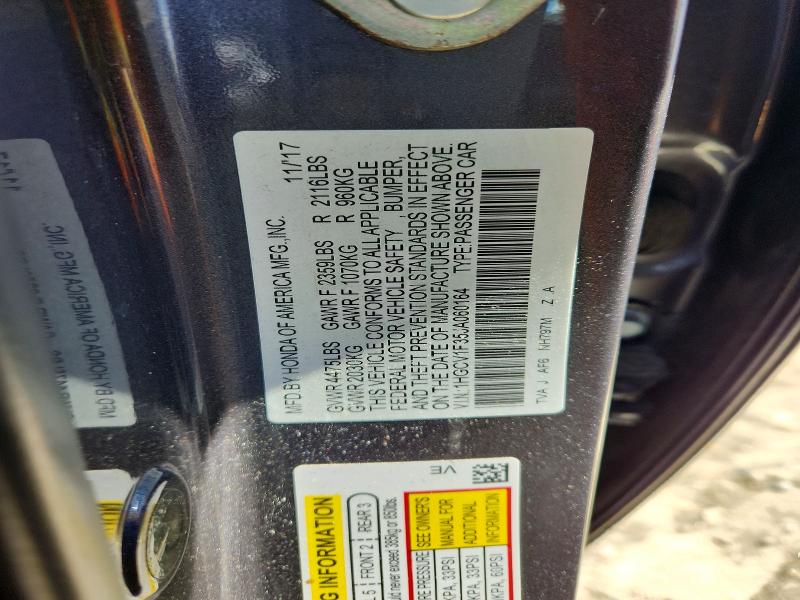 Aukcja sprzedaży 2018 Honda Accord, vin: 1HGCV1F35JA060164, numer aukcji: 46044956