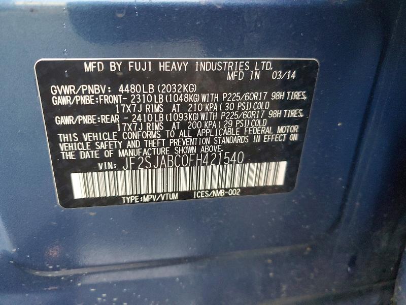 Продажа на аукционе авто 2015 Subaru Forester, vin: JF2SJABC0FH421540, номер лота: 47308516