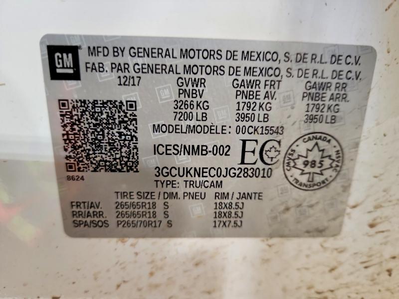 79045475 :رقم المزاد ، 3GCUKNEC0JG283010 vin ، 2018 Chevrolet Silverado مزاد بيع