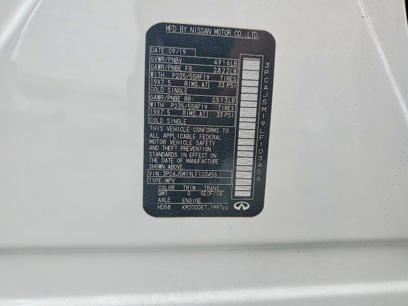 47373476 :رقم المزاد ، 3PCAJ5M19LF103456 vin ، 2020 Infiniti Qx50 مزاد بيع