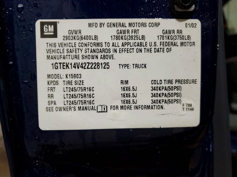 46723266 :رقم المزاد ، 1GTEK14V42Z228125 vin ، 2002 Gmc New Sierra مزاد بيع