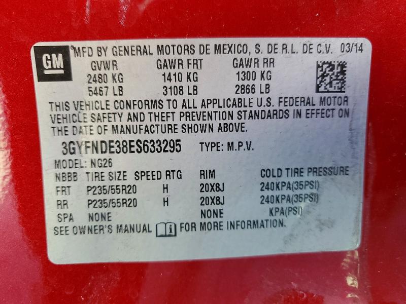 46755056 :رقم المزاد ، 3GYFNDE38ES633295 vin ، 2014 Cadillac Srx مزاد بيع
