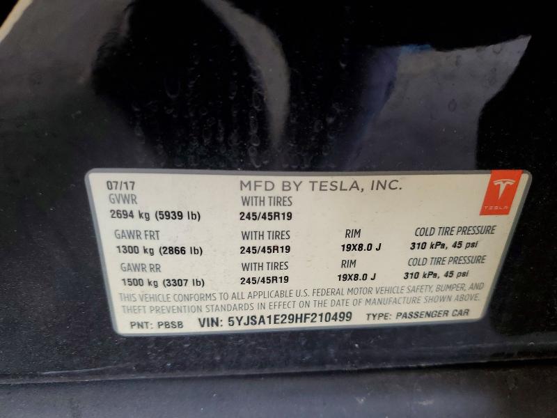 47796816 :رقم المزاد ، 5YJSA1E29HF210499 vin ، 2017 Tesla Model S مزاد بيع