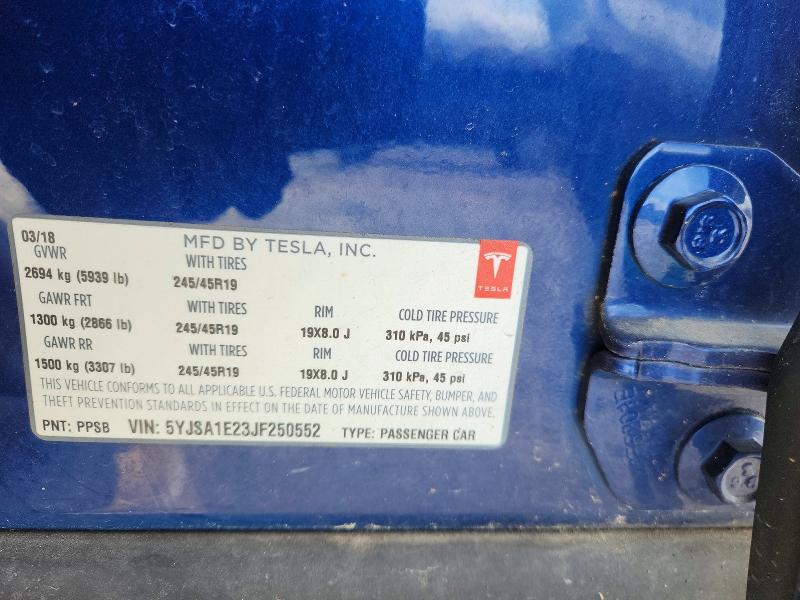 Продажа на аукционе авто 2018 Tesla Model S, vin: 5YJSA1E23JF250552, номер лота: 79783335