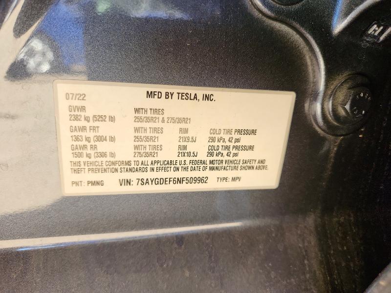 Aukcja sprzedaży 2022 Tesla Model Y, vin: 7SAYGDEF6NF509962, numer aukcji: 46203876