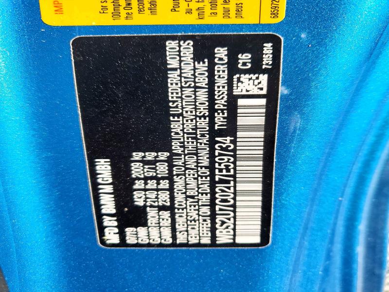 46554356 :رقم المزاد ، WBS2U7C02L7E59734 vin ، 2020 Bmw M2 مزاد بيع