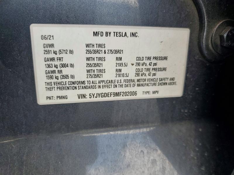 47750256 :رقم المزاد ، 5YJYGDEF9MF202006 vin ، 2021 Tesla Model Y مزاد بيع