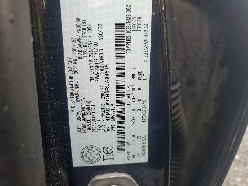 46840936 :رقم المزاد ، 1FMCU9GN5RUA94515 vin ، 2024 Ford Escape مزاد بيع