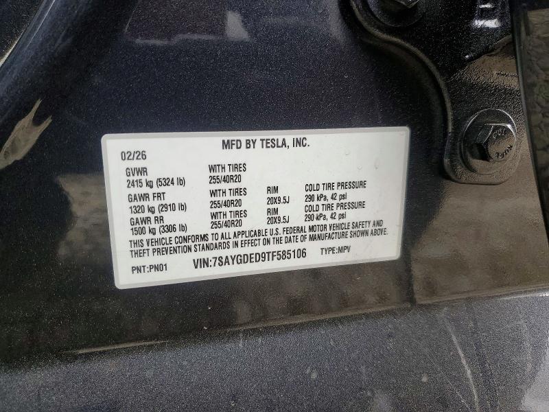 2026 Tesla Model Y მანქანა იყიდება აუქციონზე, vin: 7SAYGDED9TF585106, აუქციონის ნომერი: 48327586