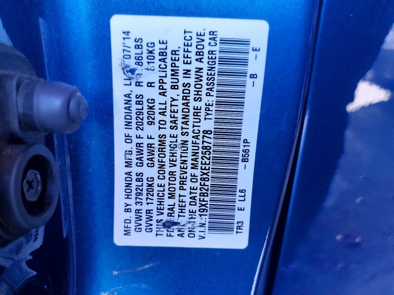 79385145 :رقم المزاد ، 19XFB2F8XEE258778 vin ، 2014 Honda Civic مزاد بيع