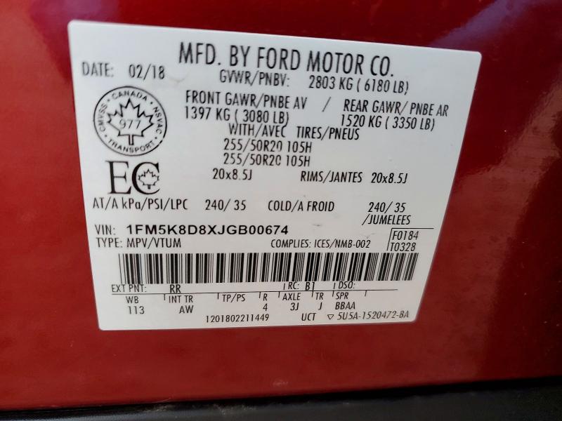 Продаж на аукціоні авто 2018 Ford Explorer, vin: 1FM5K8D8XJGB00674, номер лоту: 79319245